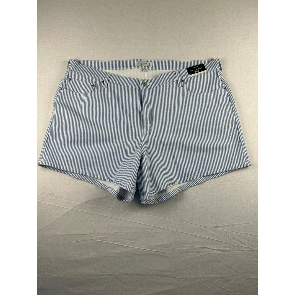 Abercrombie & Fitch Curve Love The Dad Short High Rise Blue White Stripe Size 36
